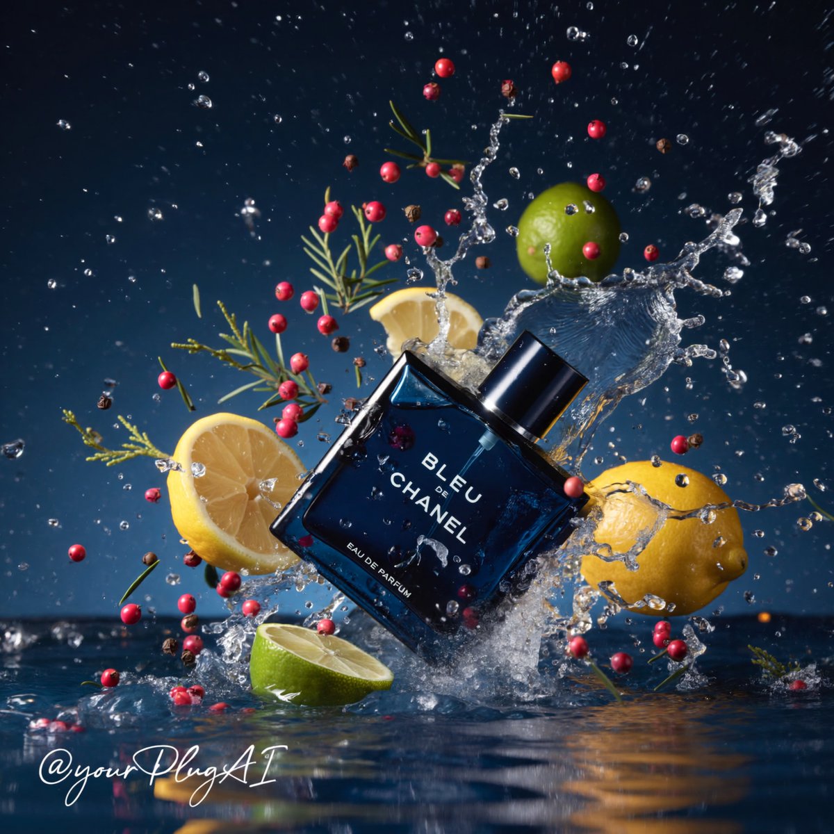 Create a hyper-realistic cinematic luxury perfume product photograph featuring [PERFUME BOTTLE D