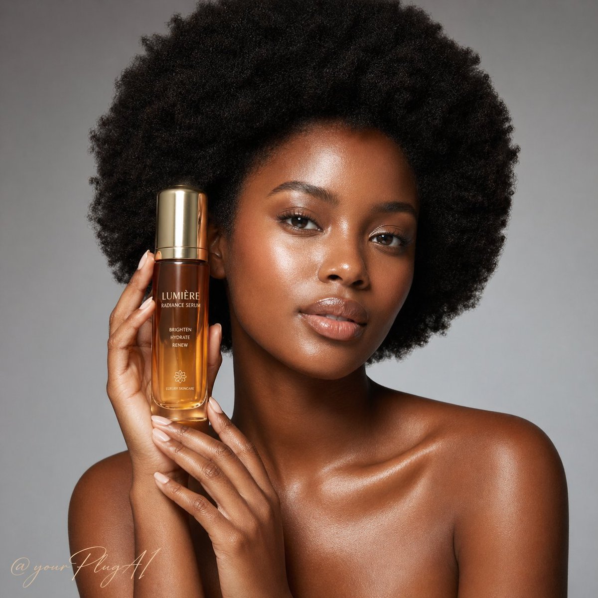 A high-end luxury skincare campaign portrait featuring [MODEL_DESCRIPTION] with [SKIN_TEXTURE_AN 4