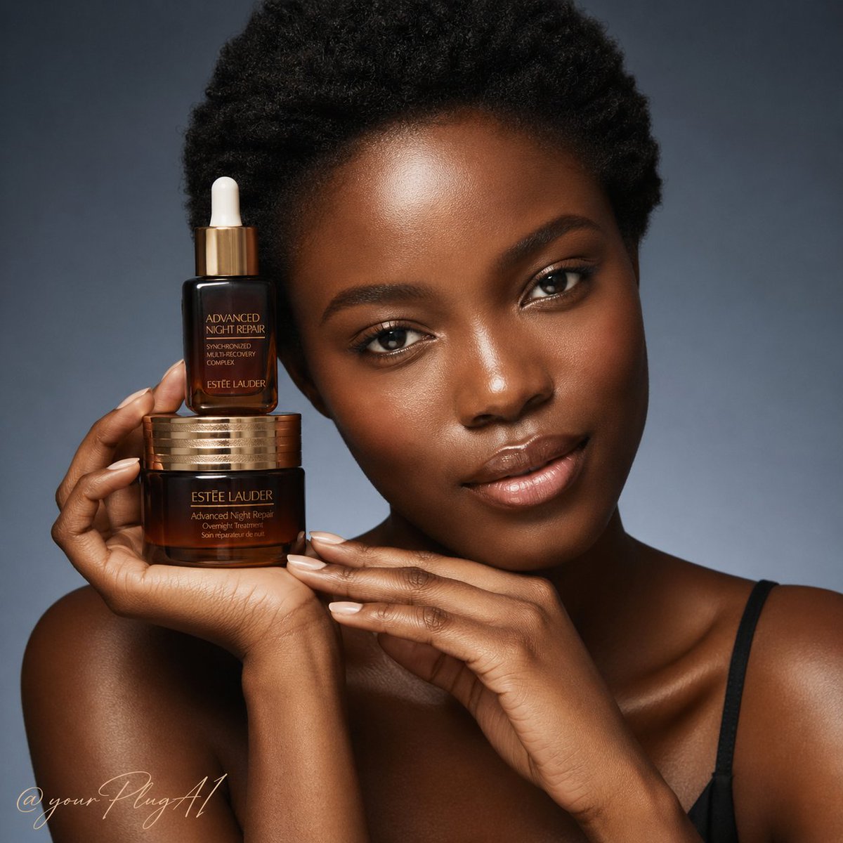 A high-end luxury skincare campaign portrait featuring [MODEL_DESCRIPTION] with [SKIN_TEXTURE_AN