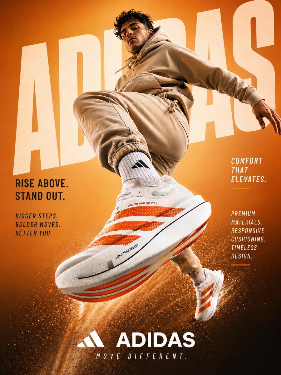 A dynamic sportswear advertisement featuring a young athletic male model captured mid-air in an 