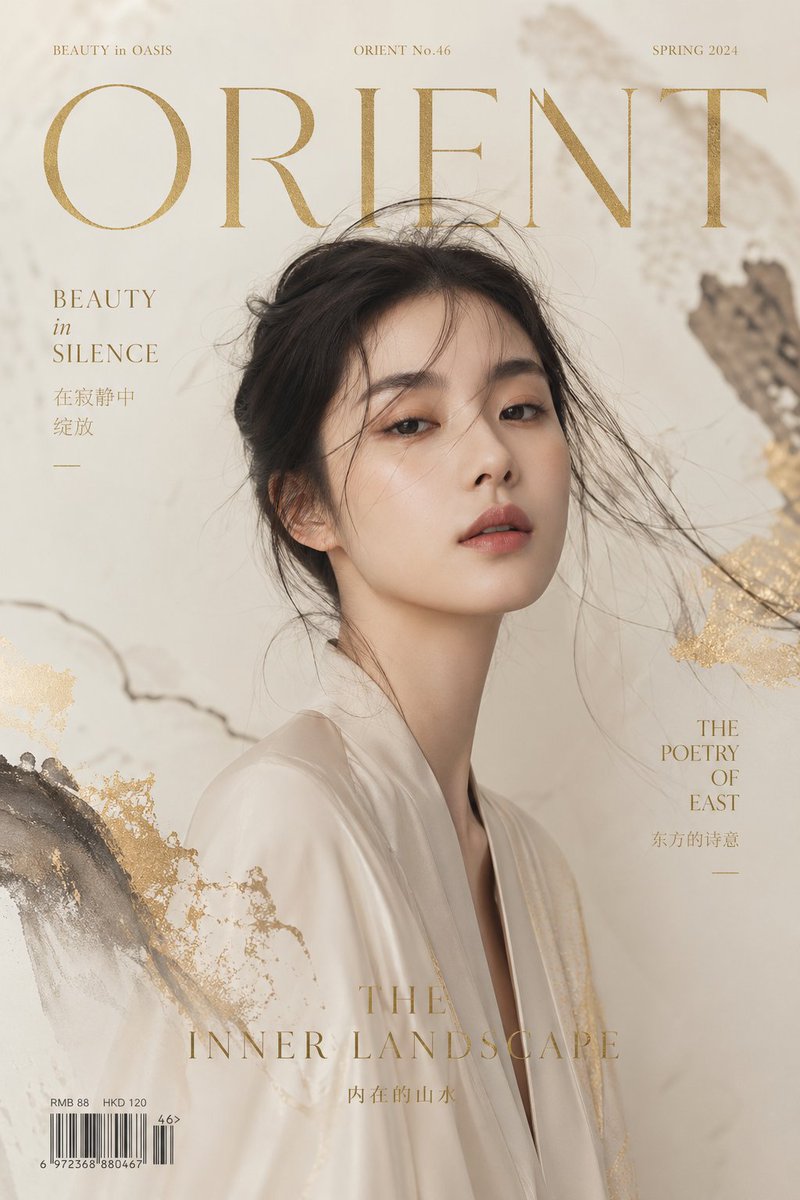 Luxury editorial cover, title "ZEN MODE", featuring a conceptual portrait of a modern Asian mode