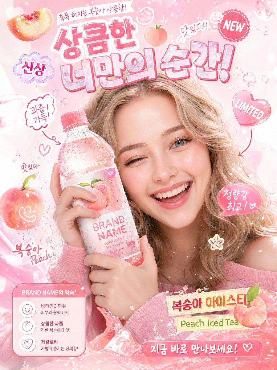 A high-quality, interactive Korean-style poster featuring a cheerful, expressive girl as the mai