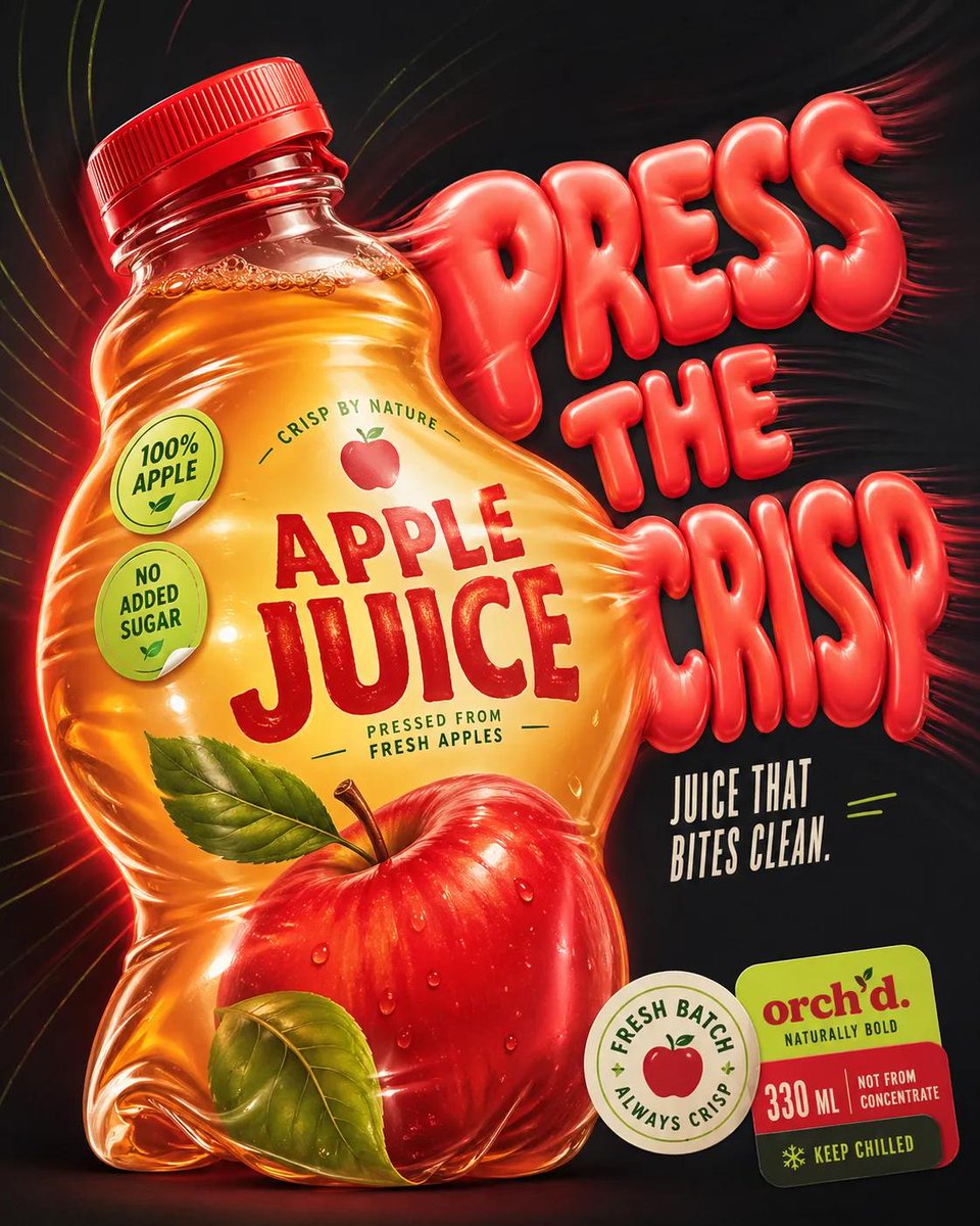Design a '4:5' product poster for an 'orange' juice 3d bottle using playful inflatable-plastic p 2