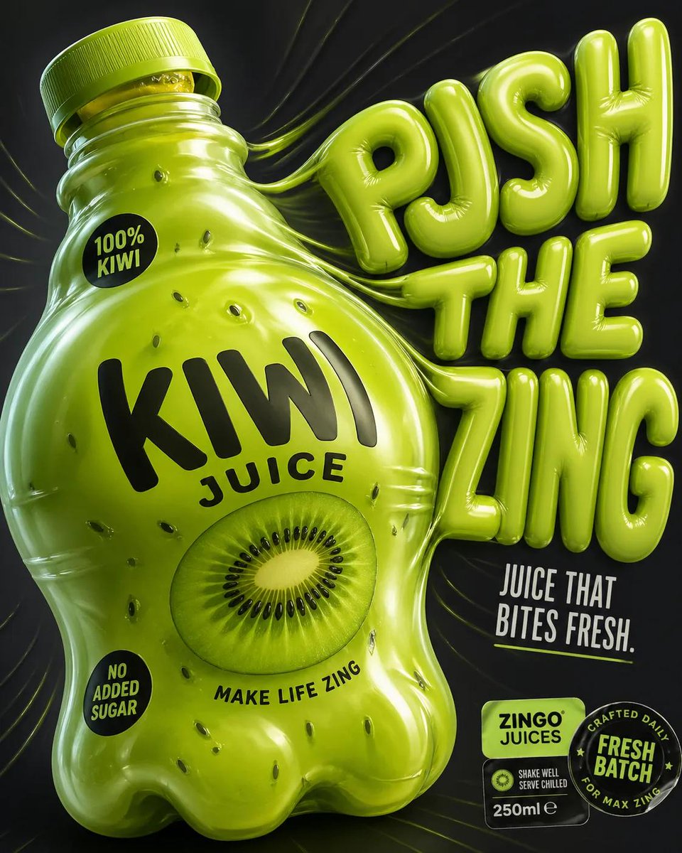 Design a '4:5' product poster for an 'orange' juice 3d bottle using playful inflatable-plastic p 3