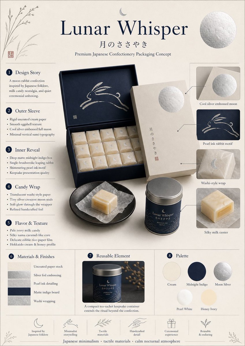 Premium Japanese confectionery packaging concept, “Lunar Whisper” / 月のささやき, inspired by moon rab 2
