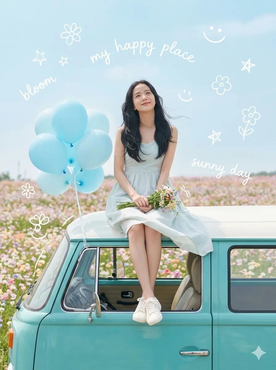 An ultra-realistic cinematic dreamy lifestyle photo of a young woman sitting alone on top of a v 4