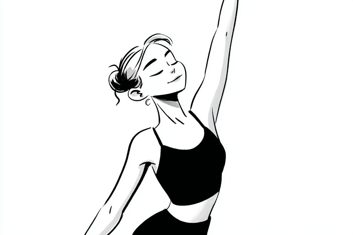 A simple black-and-white illustration of a [subject] in [outfit], [doing action], with a [facial 3