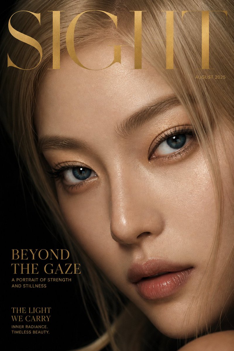 Luxury extreme close-up portrait, magazine cover style, title "SIGHT", 2