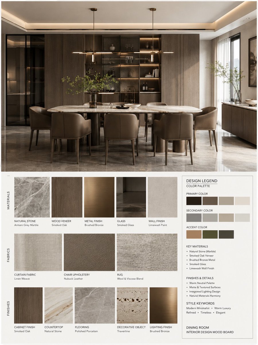 你是一名专业的室内设计 Mood Board 创作者。请基于用户提供的 [Space Type] 室内设计照片，生成一张 竖版 3:4 的高端室内设计情绪板。整体视觉参考专业室内设计提案图，呈 2