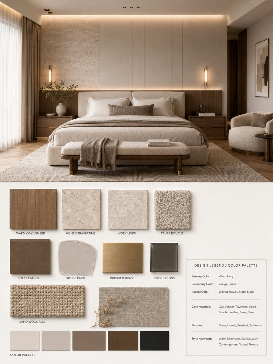 你是一名专业的室内设计 Mood Board 创作者。请基于用户提供的 [Space Type] 室内设计照片，生成一张 竖版 3:4 的高端室内设计情绪板。整体视觉参考专业室内设计提案图，呈 3