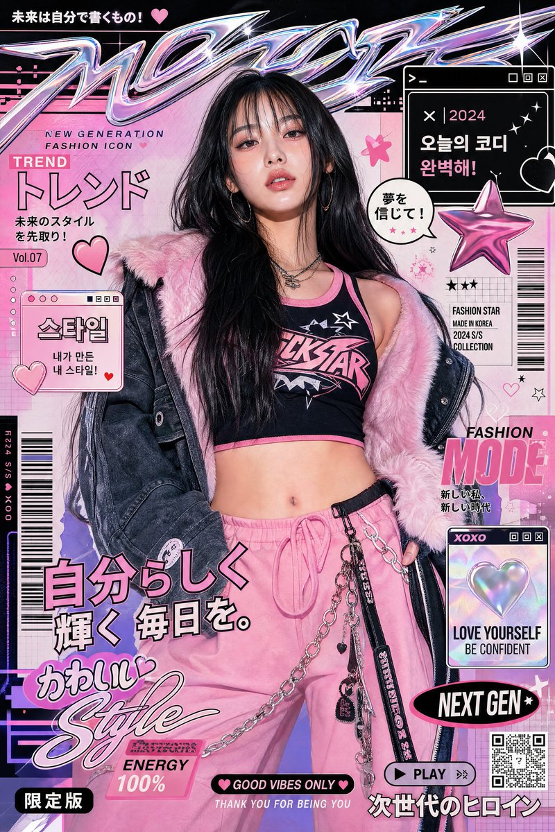 Ultra-stylized luxury fashion editorial poster featuring a confident young Asian woman centered  2