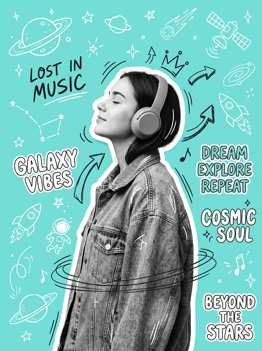 Create an original Y2K-inspired scrapbook collage poster featuring a stylish young woman in side 2