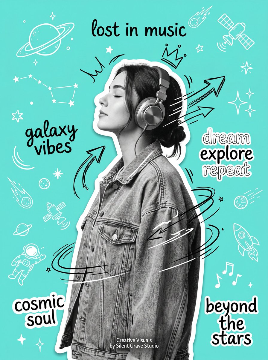 Create an original Y2K-inspired scrapbook collage poster featuring a stylish young woman in side 3
