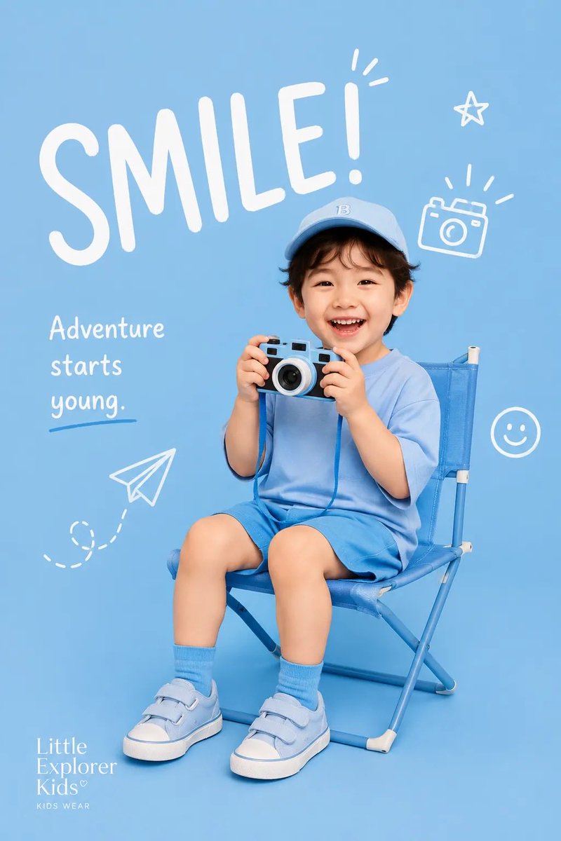 Create a premium playful kids-fashion editorial poster for [BRAND NAME]. 2