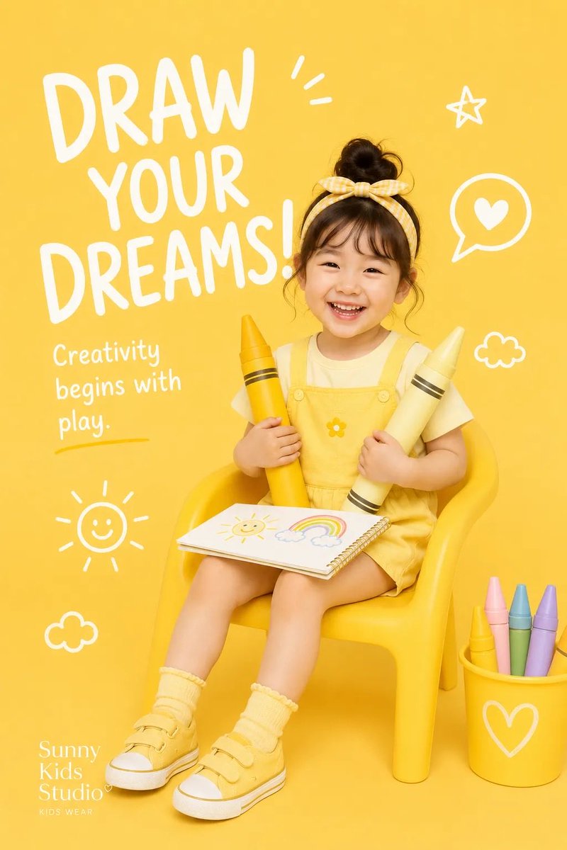 Create a premium playful kids-fashion editorial poster for [BRAND NAME]. 3