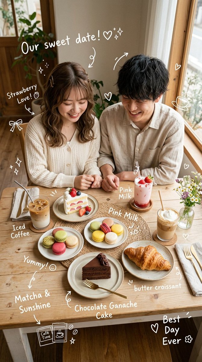 Ultra-realistic cozy Japanese-Korean café photography featuring a cute young [Japanese/Korean] c 2