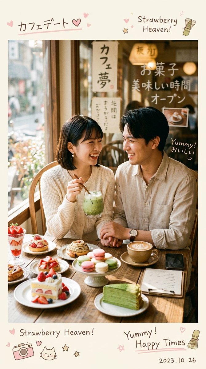 Ultra-realistic cozy Japanese-Korean café photography featuring a cute young [Japanese/Korean] c