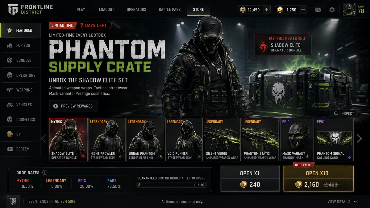 Create a premium, highly believable Lootbox / Capsule Drop Ad for an imaginary drop called STARF 3