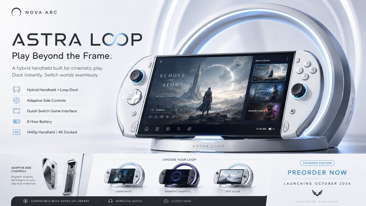 Create a premium, highly believable Fictional Console / Handheld Ad for an imaginary gaming devi