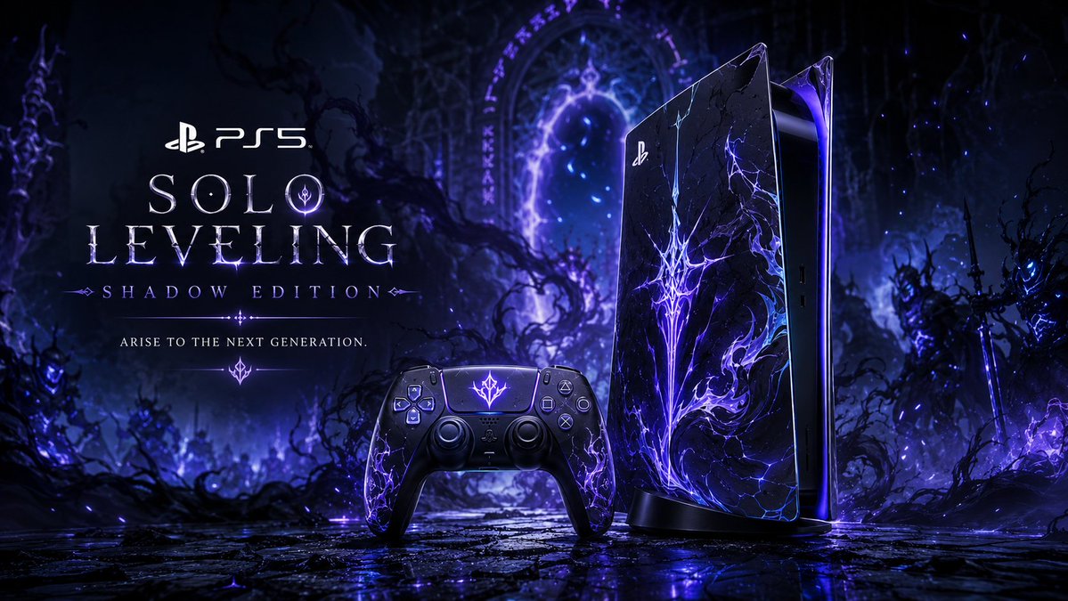 Create a premium cinematic advertising poster for a custom PS5 and matching DualSense controller 2