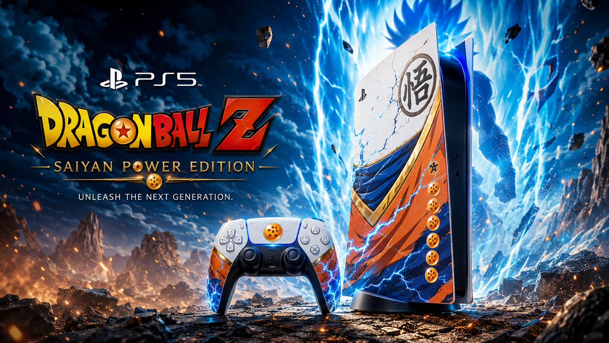 Create a premium cinematic advertising poster for a custom PS5 and matching DualSense controller 3