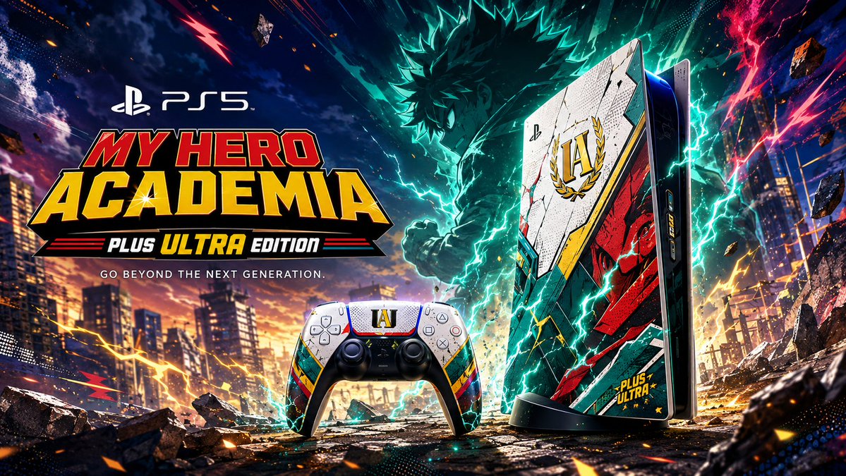 Create a premium cinematic advertising poster for a custom PS5 and matching DualSense controller 4