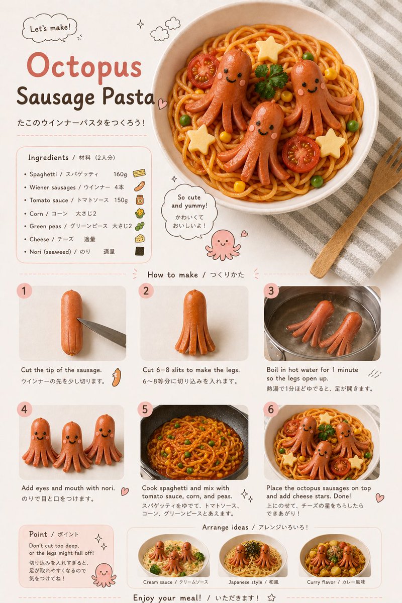 Create a realistic children’s food-art recipe infographic in a minimalist Japanese/Korean café a 3