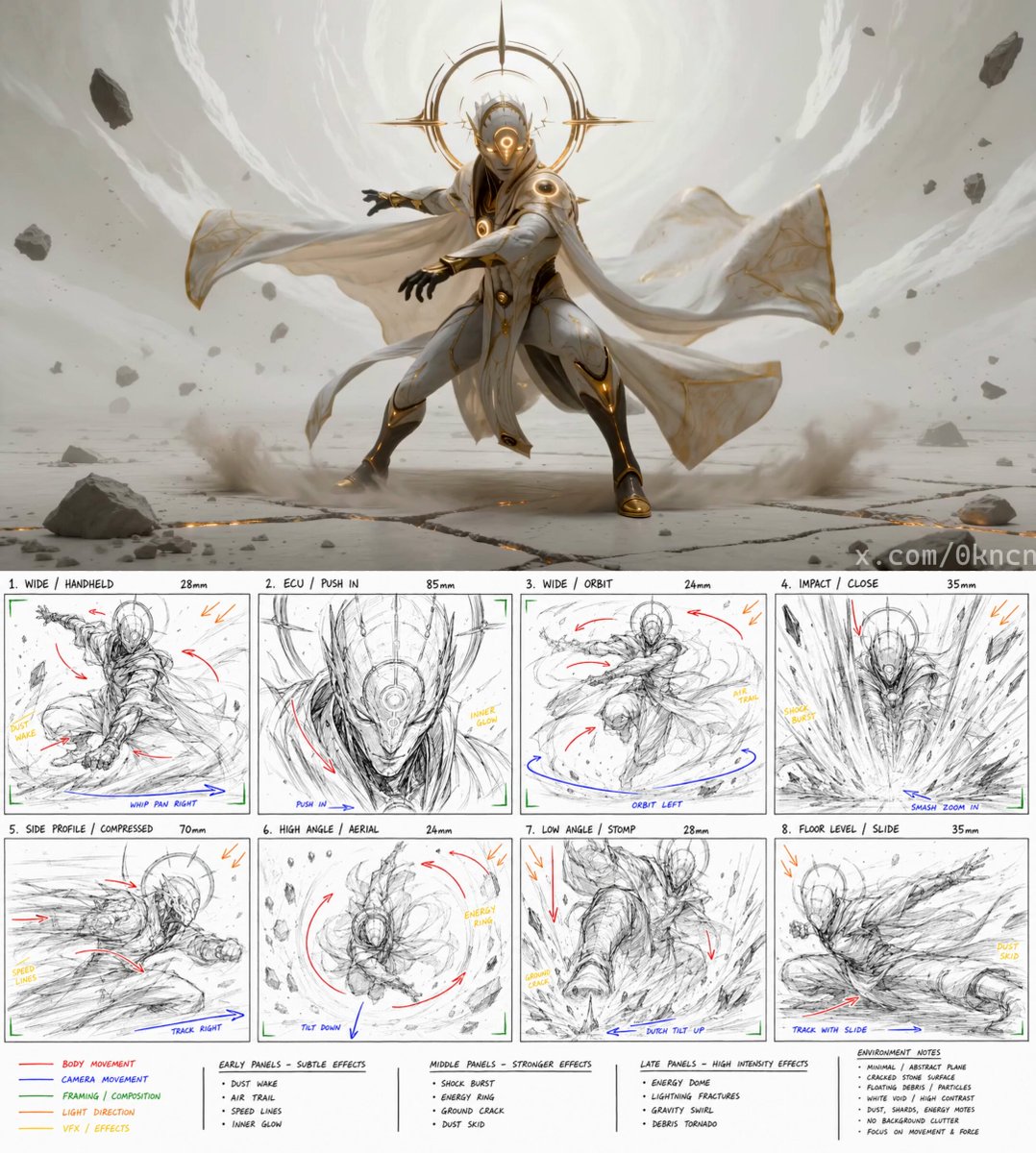 Create a 16:9 character concept sheet for a celestial voyager in an epic cinematic sci-fi fantas