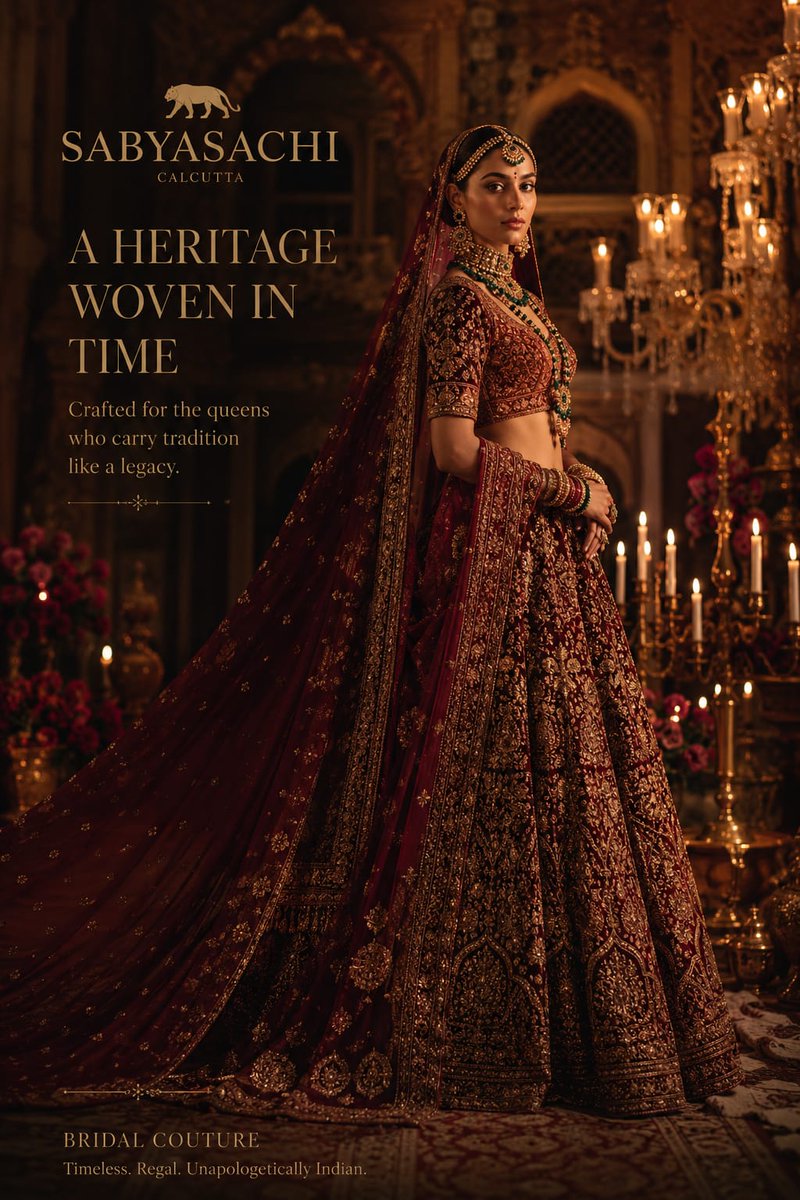 Luxury haute couture bridal fashion campaign inspired by elite Vogue, Dior, Sabyasachi, Elie Saa