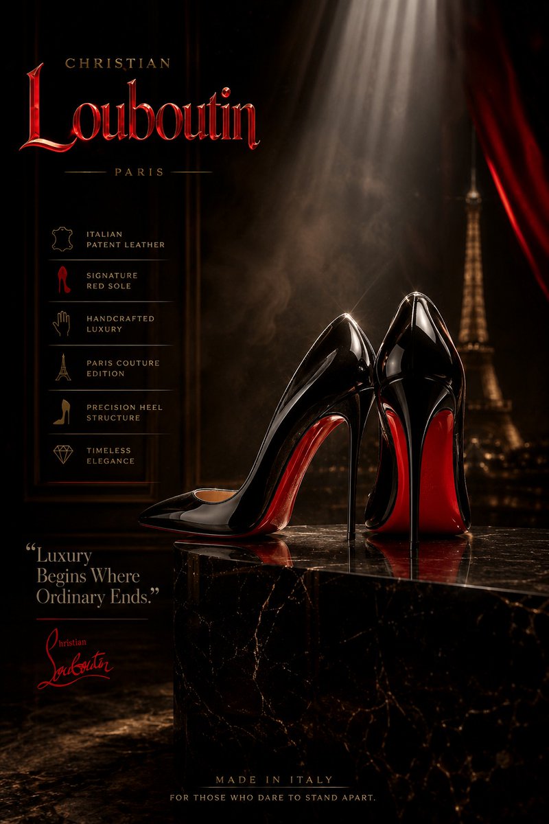Create an ultra-premium luxury fashion advertisement poster for designer high heels inspired by  4