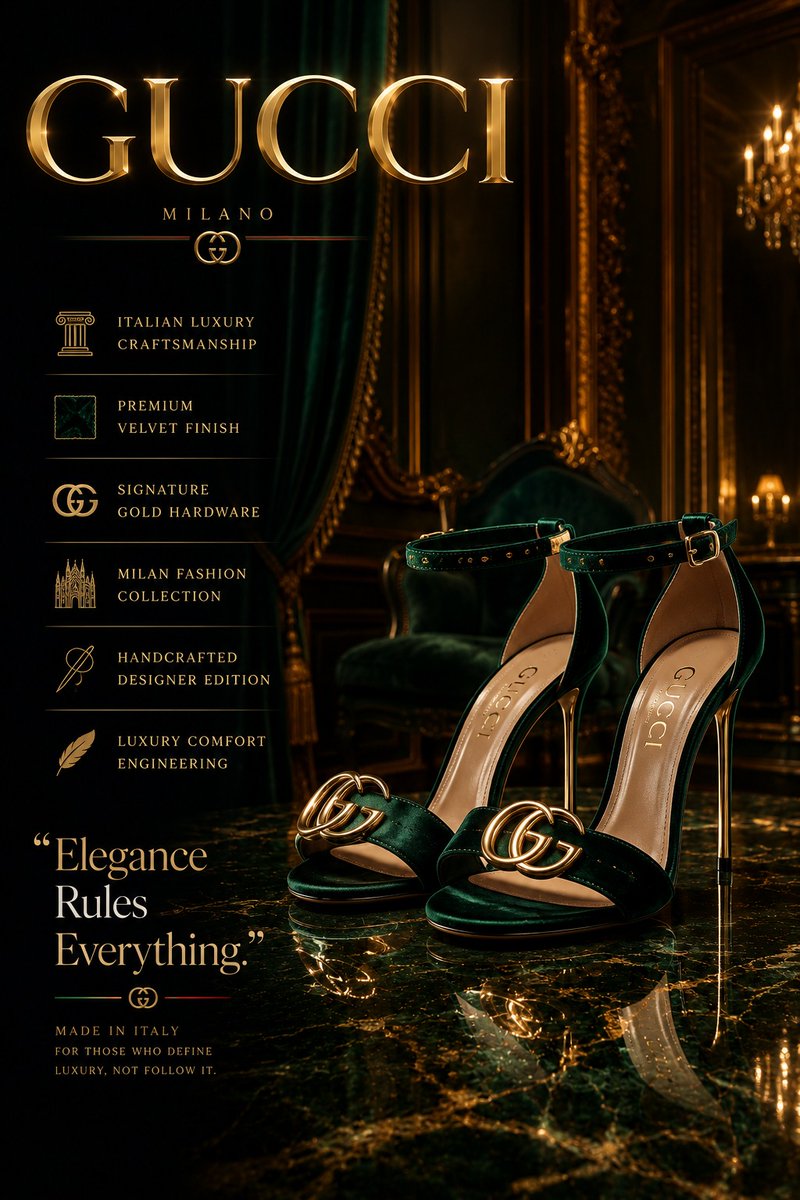 Create an ultra-premium luxury fashion advertisement poster for designer high heels inspired by 