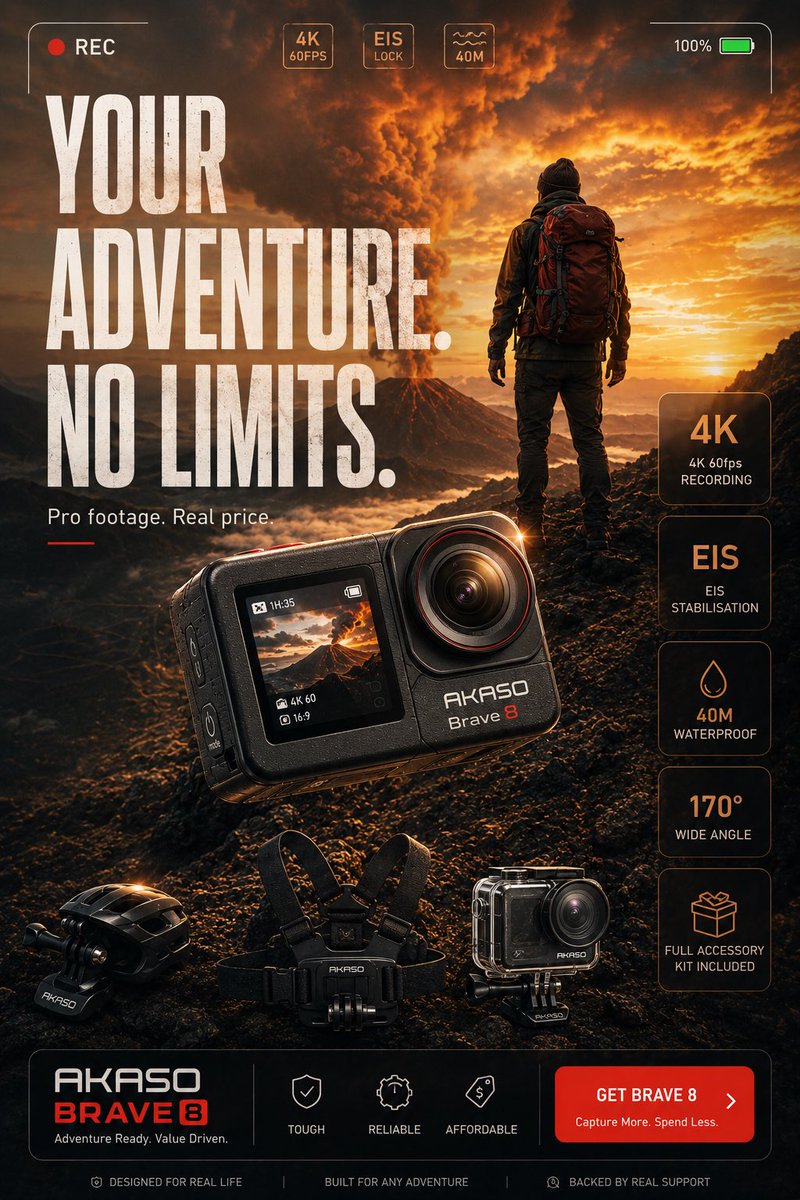 Ultra-high-end commercial product advertisement poster for GoPro HERO action camera, 4