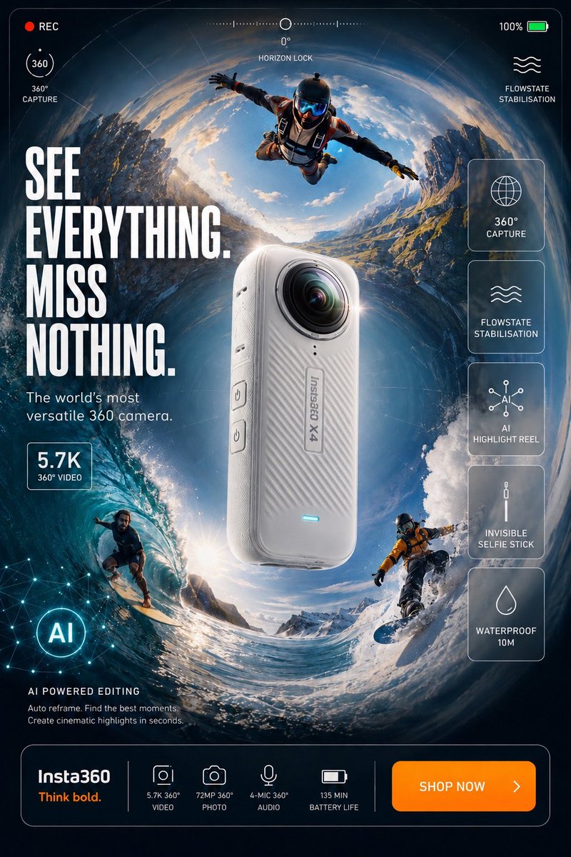 Ultra-high-end commercial product advertisement poster for GoPro HERO action camera,