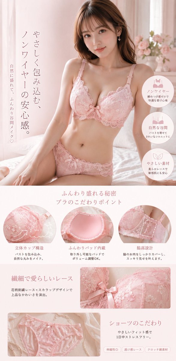 Create a hyper-realistic luxury lingerie e-commerce detail-page visual inspired by premium Japan 2