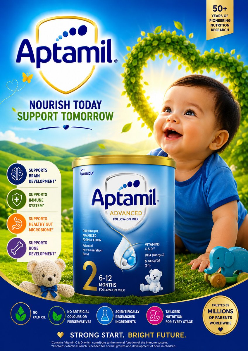 Ultra-premium commercial baby formula advertisement poster for a famous infant milk brand, hyper 3