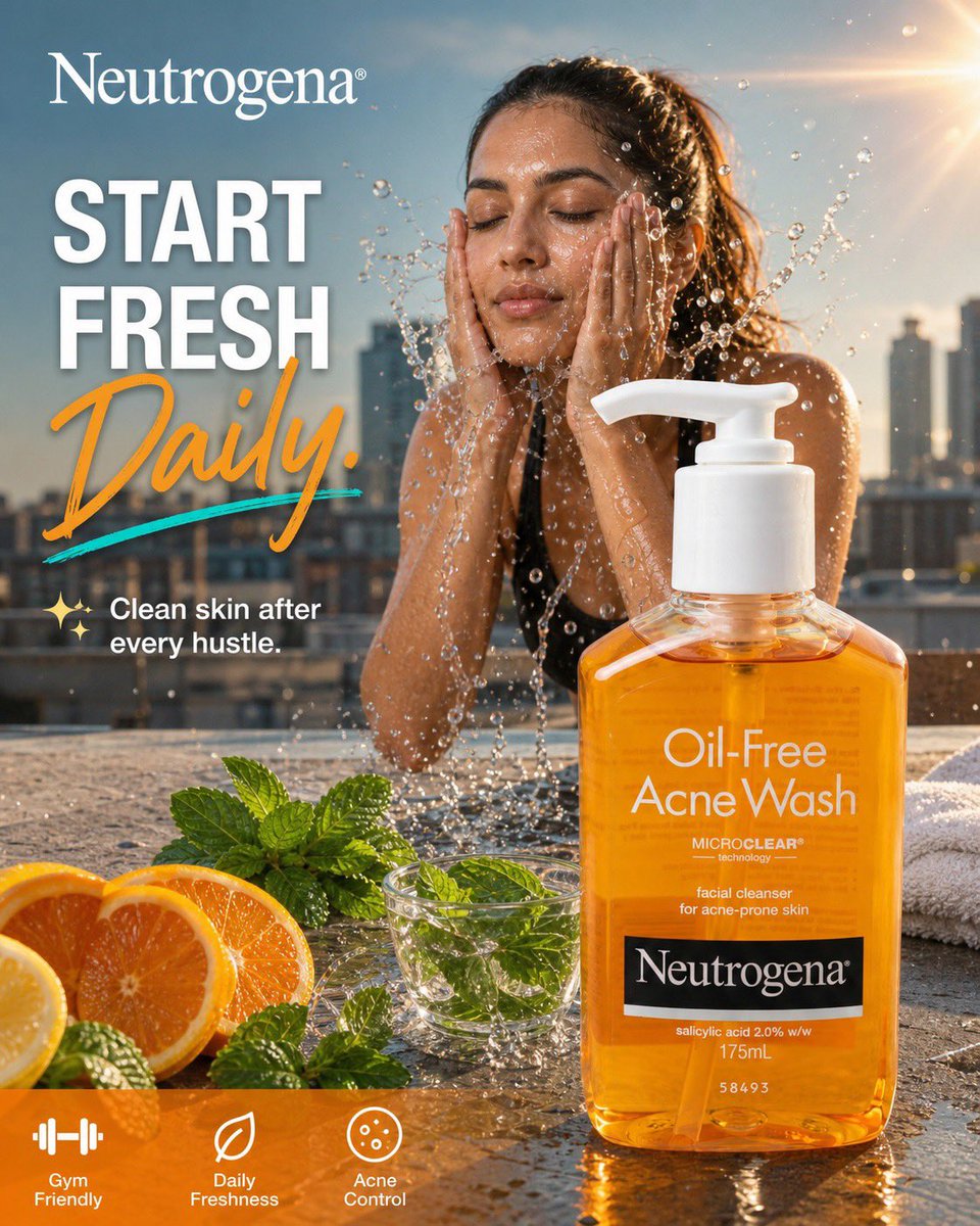 Ultra-realistic luxury skincare advertisement for Neutrogena Oil-Free Acne Wash, premium commerc 2