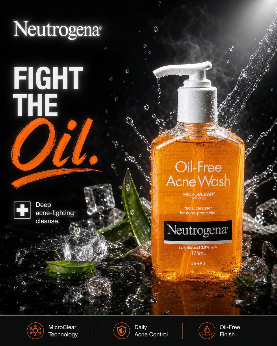 Ultra-realistic luxury skincare advertisement for Neutrogena Oil-Free Acne Wash, premium commerc 3