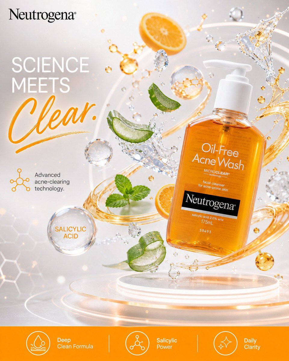 Ultra-realistic luxury skincare advertisement for Neutrogena Oil-Free Acne Wash, premium commerc 4