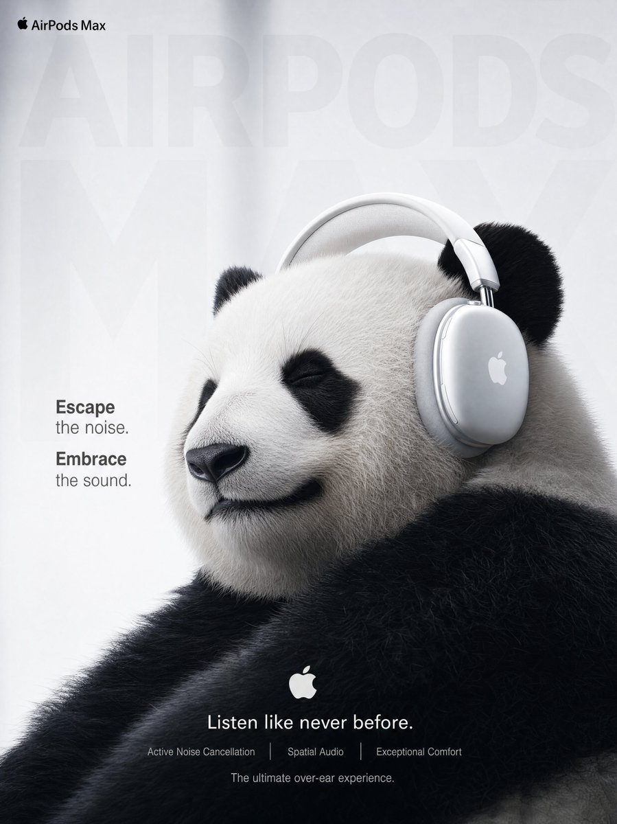 Ultra realistic commercial poster of a massive brown grizzly bear peacefully enjoying music whil 3