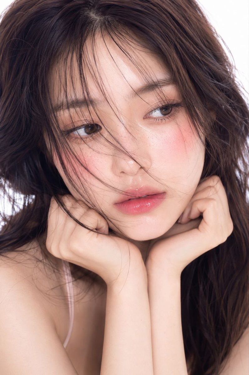 Ultra-realistic cinematic beauty portrait of a young Korean woman, soft dewy glass skin, natural