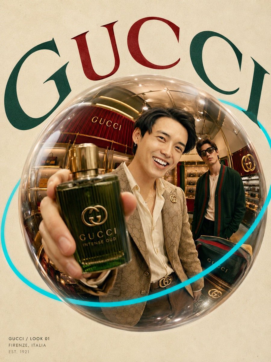Ultra-stylized futuristic brand campaign poster inside a premium flagship store or branded exper 2