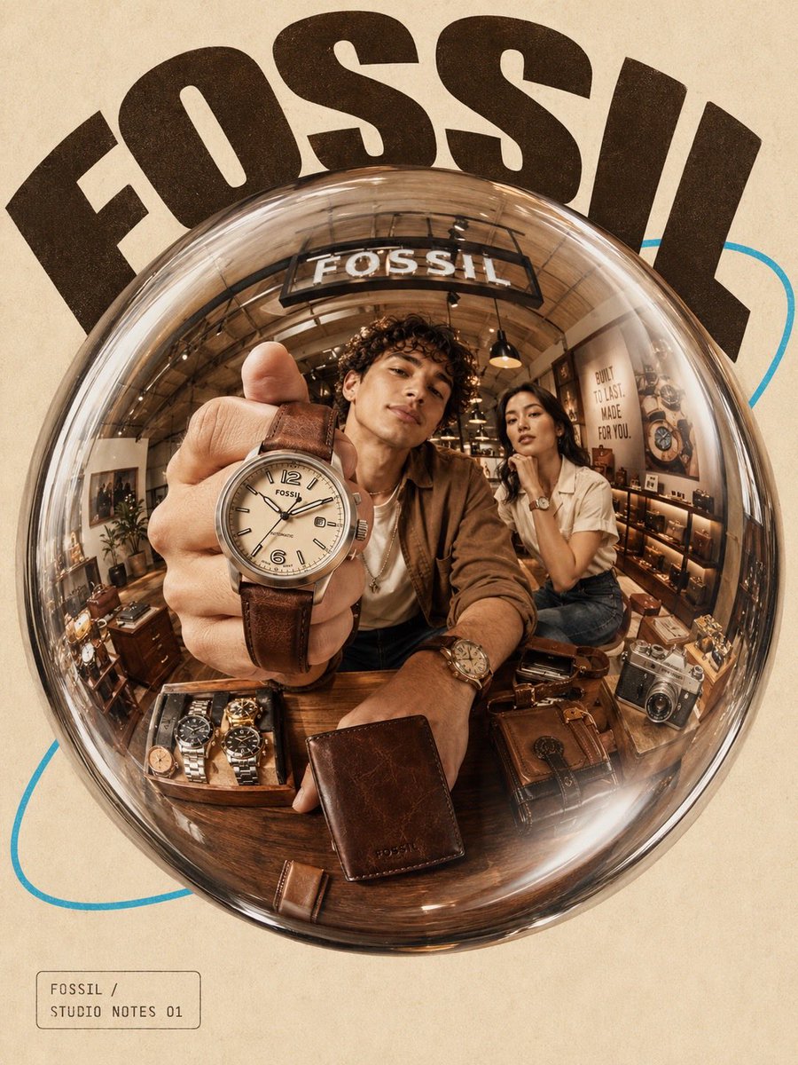 Ultra-stylized futuristic brand campaign poster inside a premium flagship store or branded exper 3