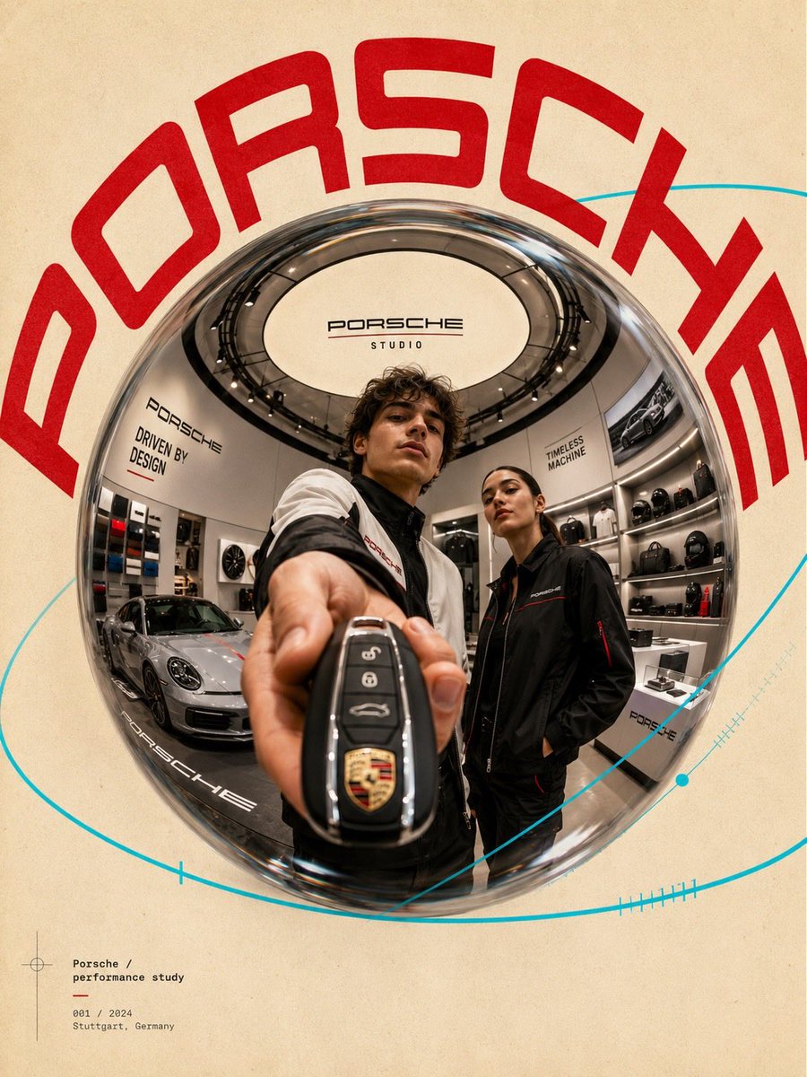 Ultra-stylized futuristic brand campaign poster inside a premium flagship store or branded exper