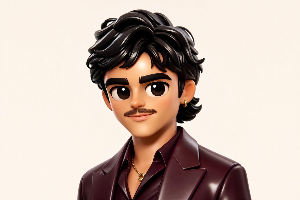 Transform the uploaded portrait into a highly stylized 3D cartoon avatar with a glossy smooth vi 3